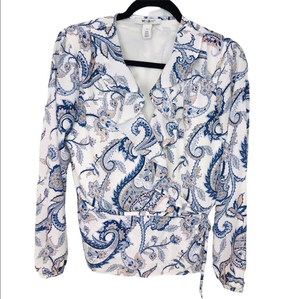 WHITE HOUSE BLACK MARKET paisley Surplice Blouse